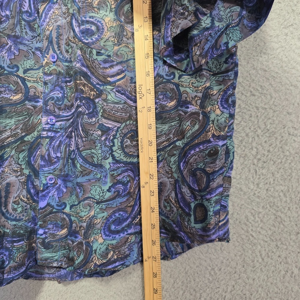 Vintage Shah Safari 100%‎ Silk Mens Button Up Blue Paisley Size Small 90s - Picture 4 of 5